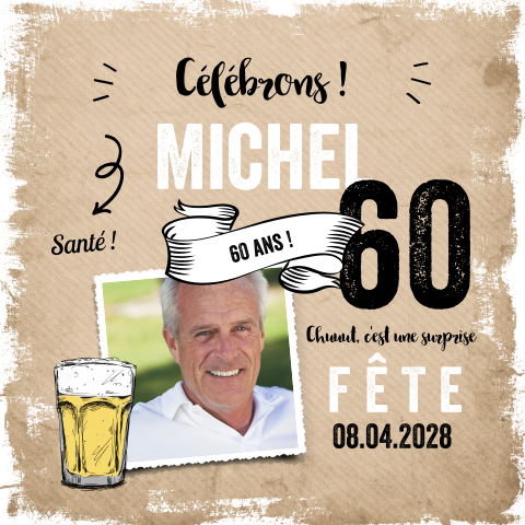 Carte d'invitation moderne avec photo et verre à bière