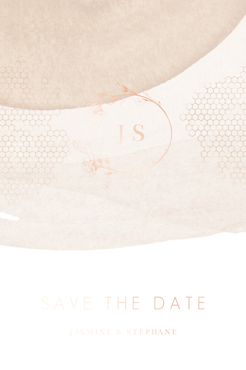 Save the date avec les initiales dans un cercle de fleurs