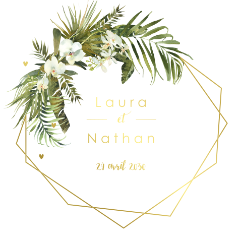 Faire-part de mariage avec des dorures et des orchidées