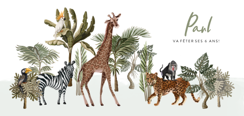 Invitation d'anniversaire pour enfants avec animaux de la jungle