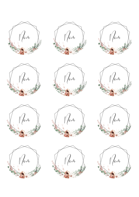 Marque-place avec des fleurs et des formes géometriques