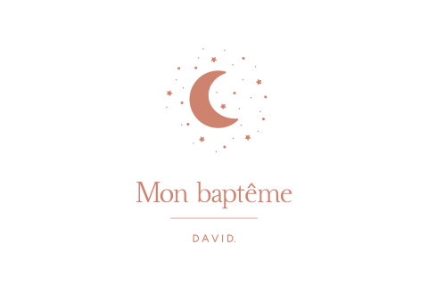 Doux faire-part de baptême étoilé avec une lune orangée