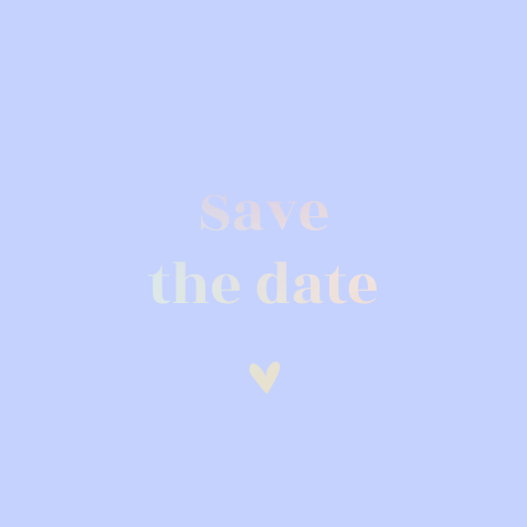 Save the date avec un font violet et des lettres holographique