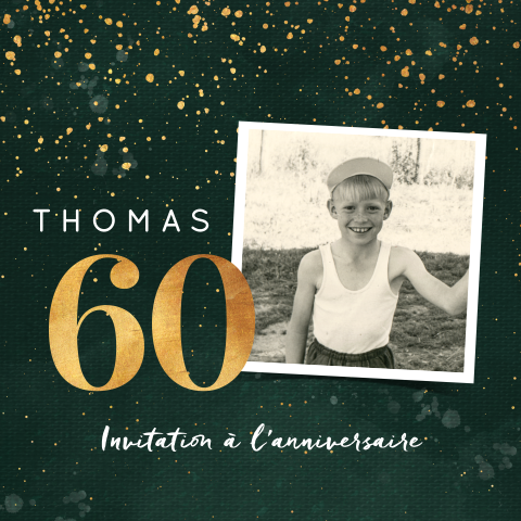 Invitation classique pour les 60 ans avec photo sur fond vert foncé