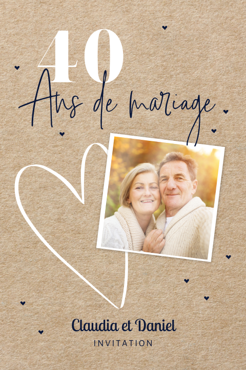 Invitation noces d'emeraude avec photo et cœur