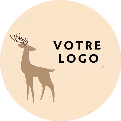 Autocollant renne et logo sur fond beige – 20 ex