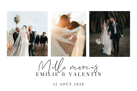 Magnet de remerciement mariage classique avec trois photos