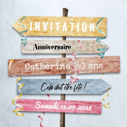 Invitation originale pour les 50 ans avec panneau indicateur