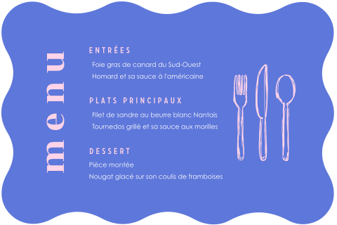 Menu avec des couleurs pétillantes et une bordure ondulée
