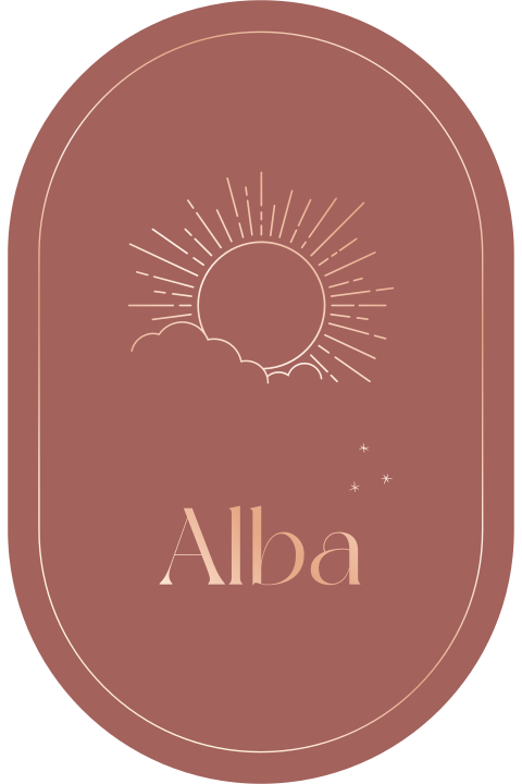 Faire-part de naissance ovale avec soleil et dorure rosée