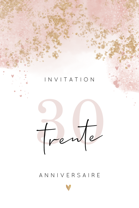 Carte d'invitation moderne avec des aquarelles roses et dorées