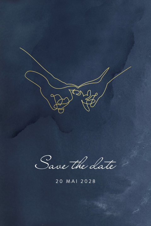 Save the date avec un fond bleu foncé et des dorures