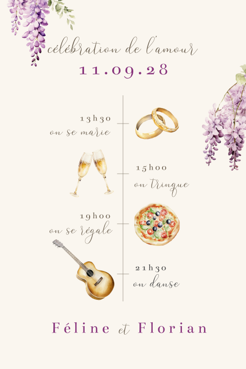 Faire-part de mariage original avec fleurs et chaussures de mariés