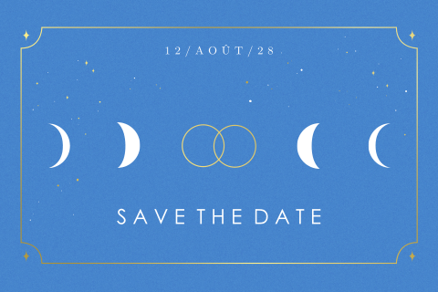 Save the date de tarot avec la lune et feuille d'or