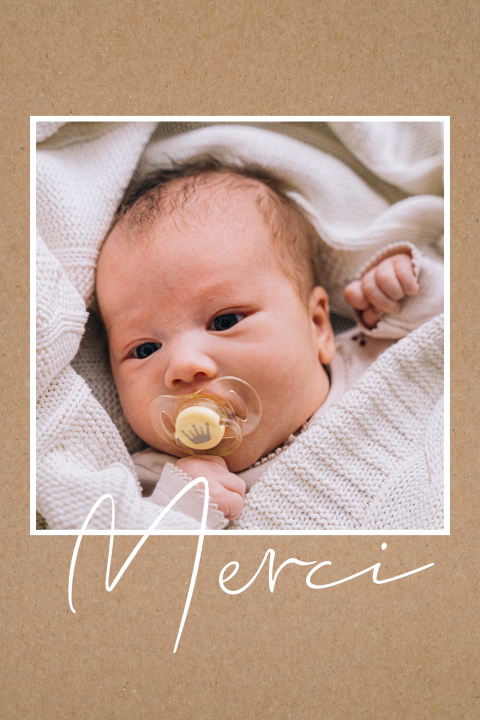 Carte de remerciement naissance avec des photos sur aspect kraft