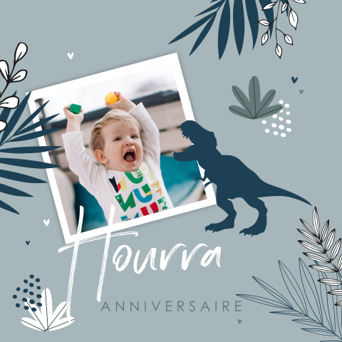 Carte d'invitation cool avec des dinosaures et une photo