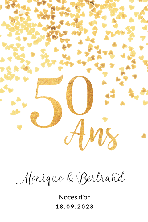 Invitation de noces d'or avec une pluie de cœurs