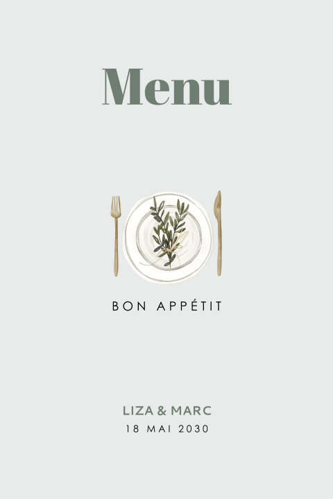 Carte de menu de mariage avec jolie illustration