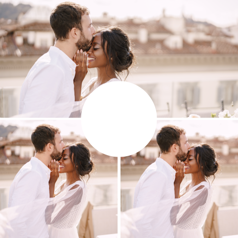 Faire-part de mariage carré avec trois photos, à personnaliser