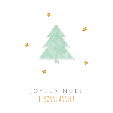 Carte de Noël douce avec un sapin de Noël et des étoiles