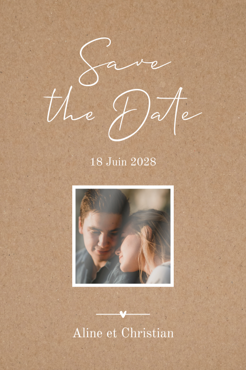 Save the date avec un fond effect kraft et une photo