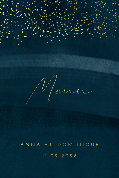 Menu romantique nuit étoilée avec dorures