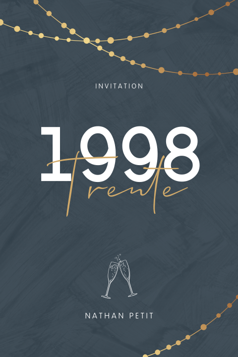 Carte d'invitation avec des guirlandes et année de naissance