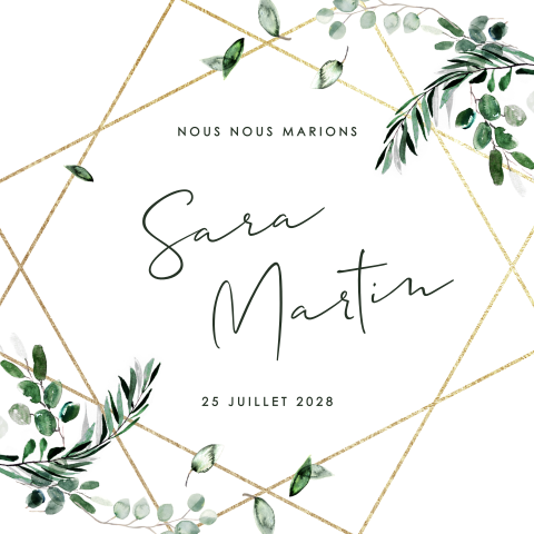 Faire-part de mariage avec de jolies branches d'eucalyptus