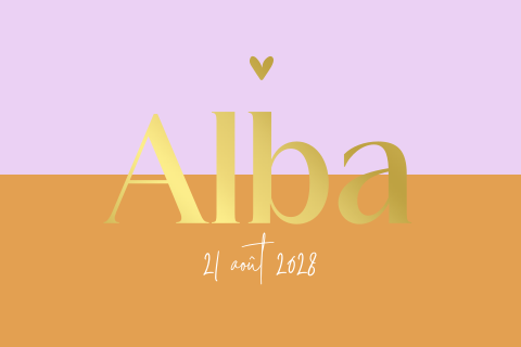 Faire-part de naissance en dorure dans des teintes roses et oranges