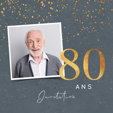 Carte d'invitation pour les 80 ans avec des accents dorés