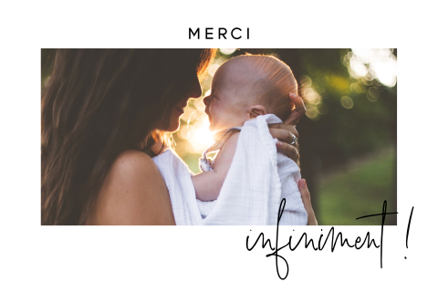 Carte de remerciement en noir et blanc avec photo de bébé