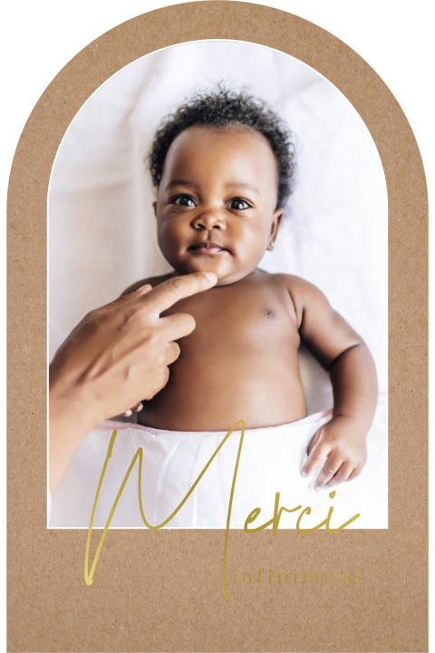 Carte de remerciement en arche avec photo et dorure sur aspect kraft