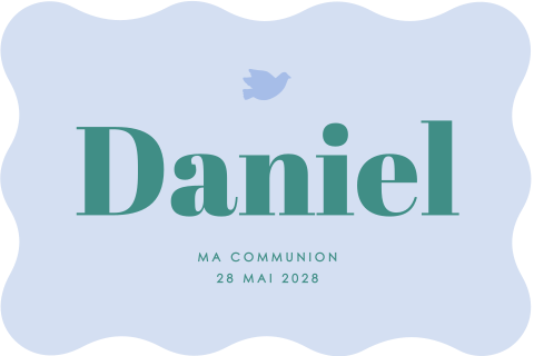 Faire-part communion à la forme douce avec fond bleu et vert