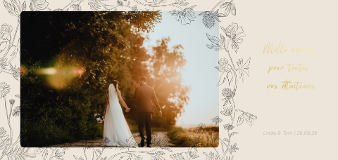 Carte de remerciement élégante avec esquisses de fleurs et photo