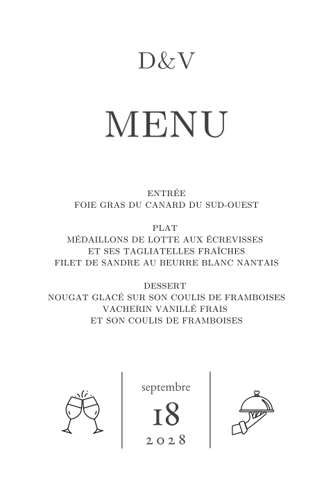 Carte de menu minimaliste et classique avec petits symboles