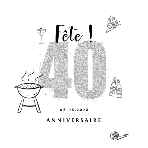 Invitation amusante pour les 40 ans avec des illustrations