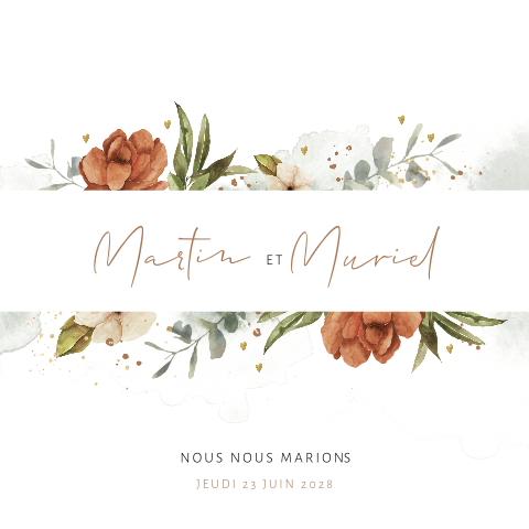 Faire-part avec roses et cœurs discrets