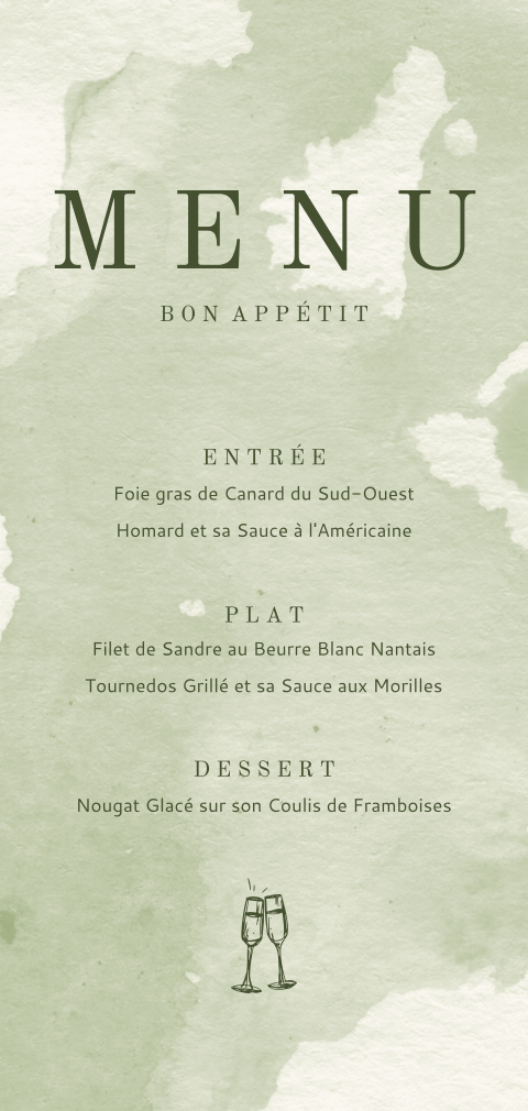 Menu avec des nuances de verts et des coins arrondis