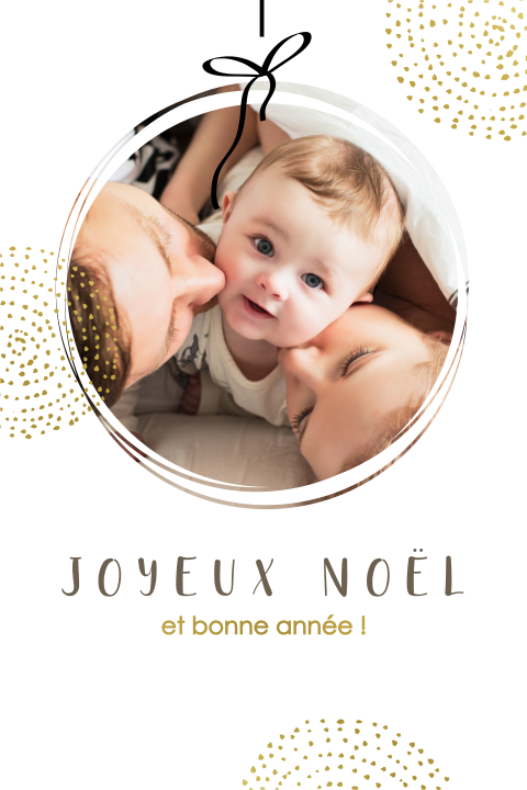 Carte de Noël avec une photo dans une boule de Noël