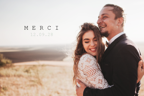 Carte de remerciement de mariage moderne avec photo et fleurs