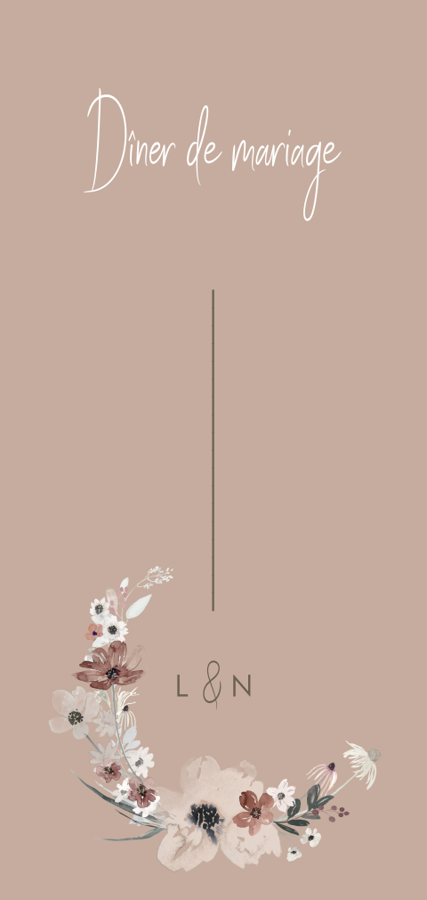 Menu élégant en rose avec une demi-couronne de fleurs