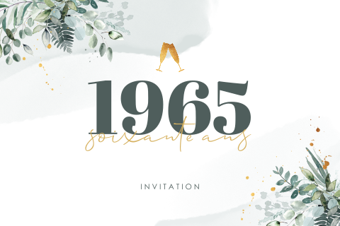 Invitation élégante pour les 60 ans avec feuillages en aquarelle