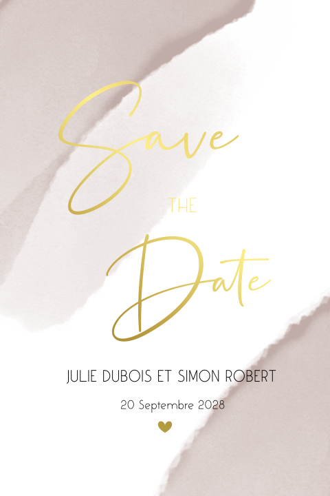 Save the date avec un motif à l'aquarelle et des dorures