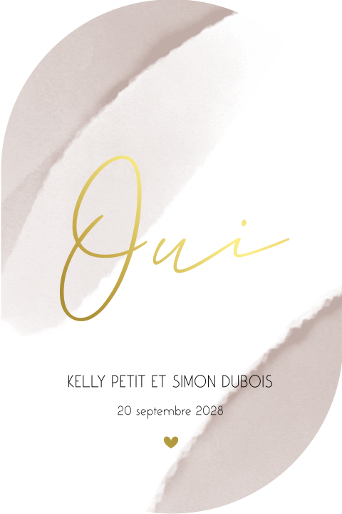 Faire-part forme ovale avec aquarelle violette et dorure