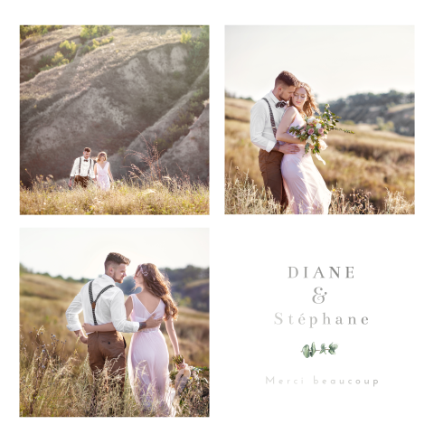 Carte de remerciement avec dorure argentée et fines feuilles