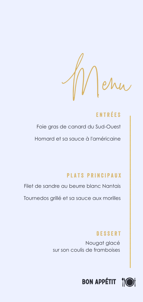 Carte de menu moderne avec des symboles
