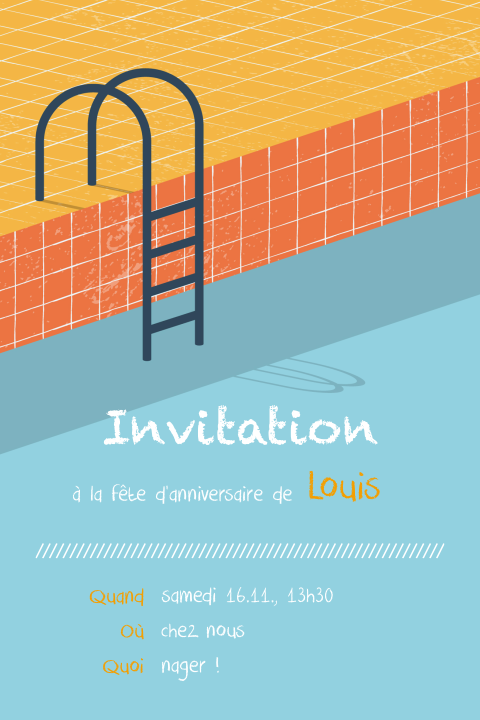 Carte d'invitation cool et colorée avec une piscine