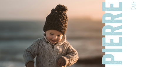 Faire-part de baptême avec photo et écriture bleue