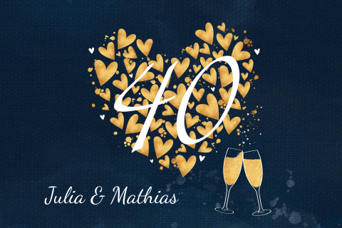 Invitation anniversaire mariage avec cœurs jaune-or 