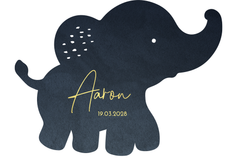 Faire-part de naissance en forme d'éléphant bleu et dorure